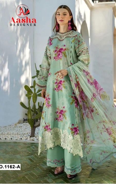 Aasha 1162 A Cotton Printed Embroidery Pakistani Salwar Suits Wholesalers In Surat
